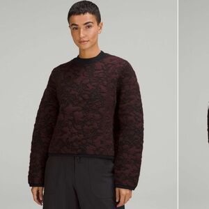 LULULEMON Women’s Jacquard Multi-Texture Crew Neck Sweater Red Merlot Black SZ 4